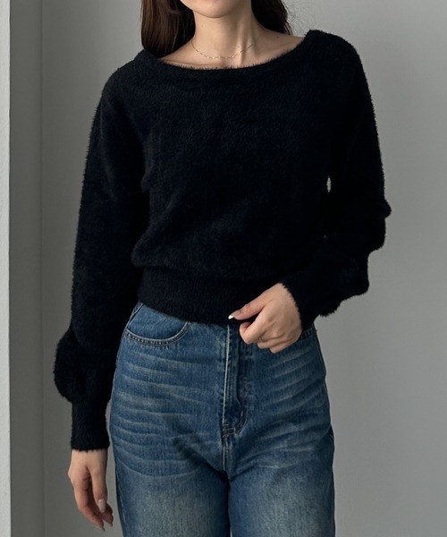 Louere(ルエレ)の「バックオープンニットトップス(ニット/セーター・レディース・アイボリー/ブラック/チャコール・LARGE/MEDIUM)」の6枚目の写真