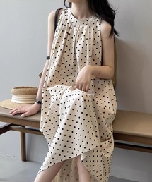 ドット柄ベージュワンピース 予約商品】ワンピース（ベージュ系・ドット柄）ファッション通販
