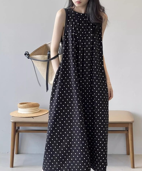 LAFFMO（ラフモ）の「ドットフレアノースリーブワンピース（ワンピース・レディース・ブラック/ベージュ・XL/L/M）」の11枚目の写真