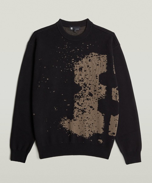 G-STAR（ジースター）の「Sprayed 89 Relaxed Ribbed Knit/スプレーグラフィックデザインリラックスリブコットンセーター（ニット/セーター・メンズ・ダークブラック/ダークオリーブ・X-SMALL/SMALL/MEDIUM/LARGE/X-LARGE）」の3枚目の写真