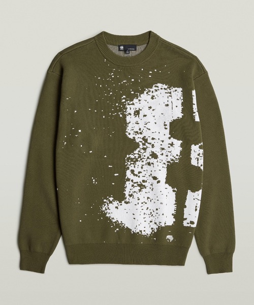 G-STAR（ジースター）の「Sprayed 89 Relaxed Ribbed Knit/スプレーグラフィックデザインリラックスリブコットンセーター（ニット/セーター・メンズ・ダークブラック/ダークオリーブ・X-SMALL/SMALL/MEDIUM/LARGE/X-LARGE）」の4枚目の写真