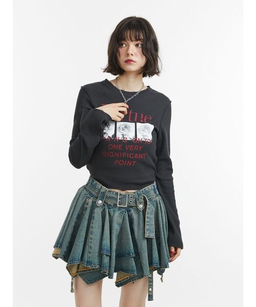 jouetie(ジュエティ)の「グランジワッフルロンT 花柄(Tシャツ/カットソー・レディース・ブラック/オフホワイト/カーキ・MEDIUM)」の17枚目の写真