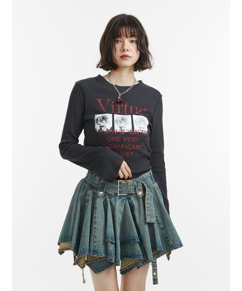 jouetie(ジュエティ)の「グランジワッフルロンT 花柄(Tシャツ/カットソー・レディース・ブラック/オフホワイト/カーキ・MEDIUM)」の18枚目の写真