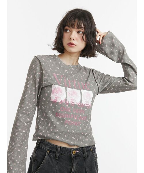 jouetie(ジュエティ)の「グランジワッフルロンT 花柄(Tシャツ/カットソー・レディース・ブラック/オフホワイト/カーキ・MEDIUM)」の22枚目の写真