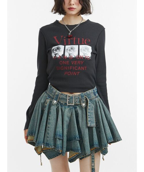 jouetie(ジュエティ)の「グランジワッフルロンT 花柄(Tシャツ/カットソー・レディース・ブラック/オフホワイト/カーキ・MEDIUM)」の3枚目の写真