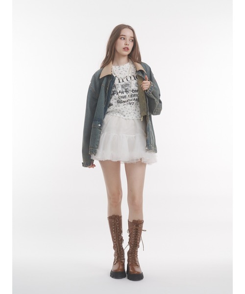 jouetie(ジュエティ)の「グランジワッフルロンT 花柄(Tシャツ/カットソー・レディース・ブラック/オフホワイト/カーキ・MEDIUM)」の6枚目の写真