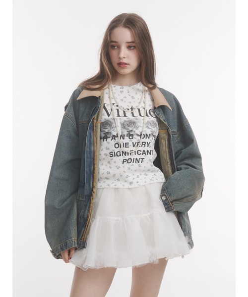 jouetie(ジュエティ)の「グランジワッフルロンT 花柄(Tシャツ/カットソー・レディース・ブラック/オフホワイト/カーキ・MEDIUM)」の5枚目の写真