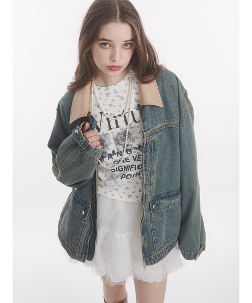 jouetie(ジュエティ)の「グランジワッフルロンT 花柄(Tシャツ/カットソー・レディース・ブラック/オフホワイト/カーキ・MEDIUM)」の4枚目の写真