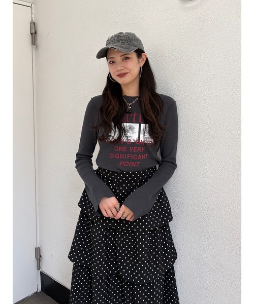 jouetie(ジュエティ)の「グランジワッフルロンT 花柄(Tシャツ/カットソー・レディース・ブラック/オフホワイト/カーキ・MEDIUM)」の8枚目の写真