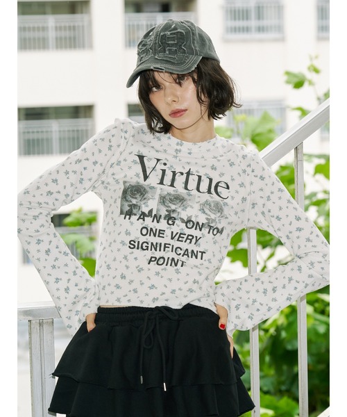 jouetie(ジュエティ)の「グランジワッフルロンT 花柄(Tシャツ/カットソー・レディース・ブラック/オフホワイト/カーキ・MEDIUM)」の12枚目の写真