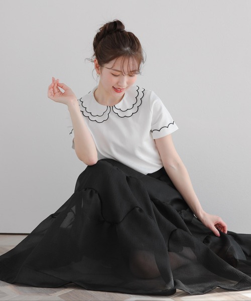Fit more(フィットモア)の「刺繍ダブルカラーレイヤードトップス(その他トップス・レディース・ブラック/ホワイト/ピンク/ホワイト×ピンク・FREE)」の5枚目の写真