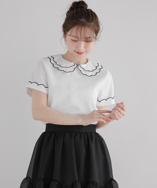刺繍ダブルカラーレイヤードトップス（その他トップス）｜Fit more