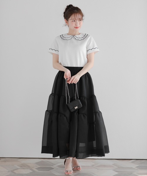 Fit more(フィットモア)の「刺繍ダブルカラーレイヤードトップス(その他トップス・レディース・ブラック/ホワイト/ピンク/ホワイト×ピンク・FREE)」の7枚目の写真
