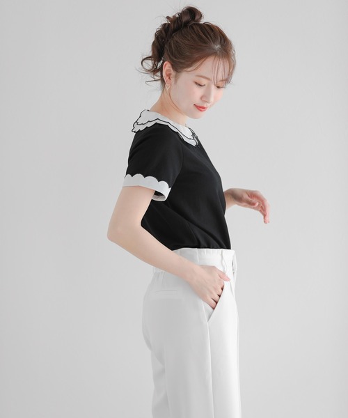 Fit more(フィットモア)の「刺繍ダブルカラーレイヤードトップス(その他トップス・レディース・ブラック/ホワイト/ピンク/ホワイト×ピンク・FREE)」の10枚目の写真