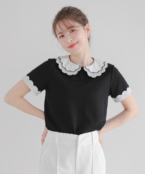 Fit more(フィットモア)の「刺繍ダブルカラーレイヤードトップス(その他トップス・レディース・ブラック/ホワイト/ピンク/ホワイト×ピンク・FREE)」の11枚目の写真