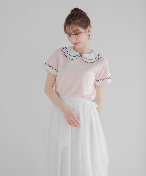 Fit more(フィットモア)の「刺繍ダブルカラーレイヤードトップス(その他トップス・レディース・ブラック/ホワイト/ピンク/ホワイト×ピンク・FREE)」の12枚目の写真