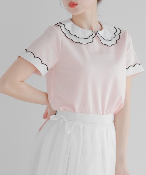 Fit more(フィットモア)の「刺繍ダブルカラーレイヤードトップス(その他トップス・レディース・ブラック/ホワイト/ピンク/ホワイト×ピンク・FREE)」の13枚目の写真