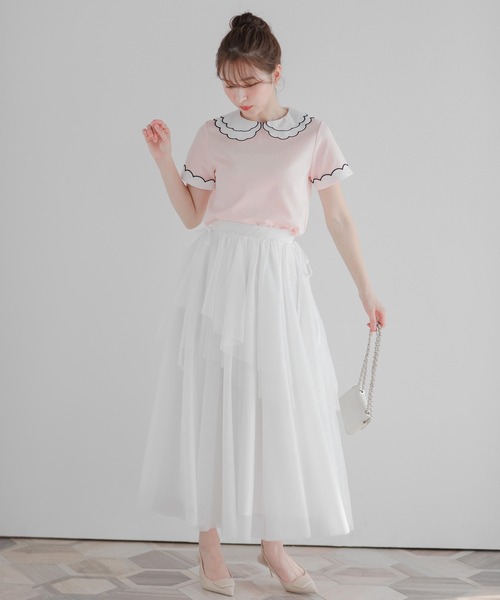フィットモア♡完売♡刺繍ダブルカラーレイヤードロングスリーブトップス 刺繍ダブルカラーレイヤードトップス（その他トップス）｜Fit more