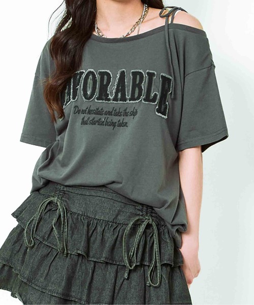 GORGE（ゴージ）の「《ワンショル×ツイルテープ》レディース ロゴTシャツ 抜け感 トップス 夏秋 ストリート（Tシャツ/カットソー・レディース・チャコール/オートミール/ブラック・F）」の3枚目の写真