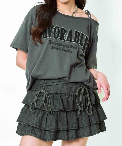 GORGE（ゴージ）の「《ワンショル×ツイルテープ》レディース ロゴTシャツ 抜け感 トップス 夏秋 ストリート（Tシャツ/カットソー・レディース・チャコール/オートミール/ブラック・F）」の8枚目の写真