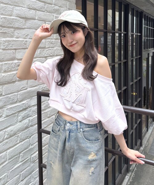 mline（エムライン）の「[mline]半袖ロゴスウェット（Tシャツ/カットソー・レディース・グレー/ネイビー/ピンク・FREE）」の3枚目の写真