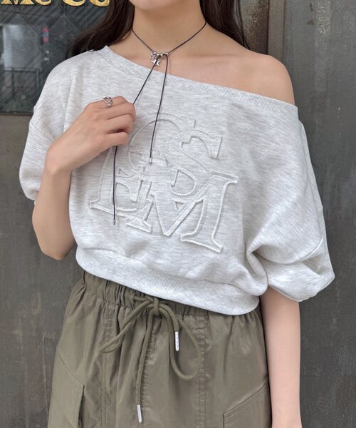 mline（エムライン）の「[mline]半袖ロゴスウェット（Tシャツ/カットソー・レディース・グレー/ネイビー/ピンク・FREE）」の4枚目の写真