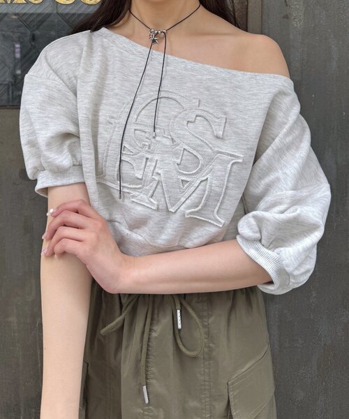 mline（エムライン）の「[mline]半袖ロゴスウェット（Tシャツ/カットソー・レディース・グレー/ネイビー/ピンク・FREE）」の5枚目の写真