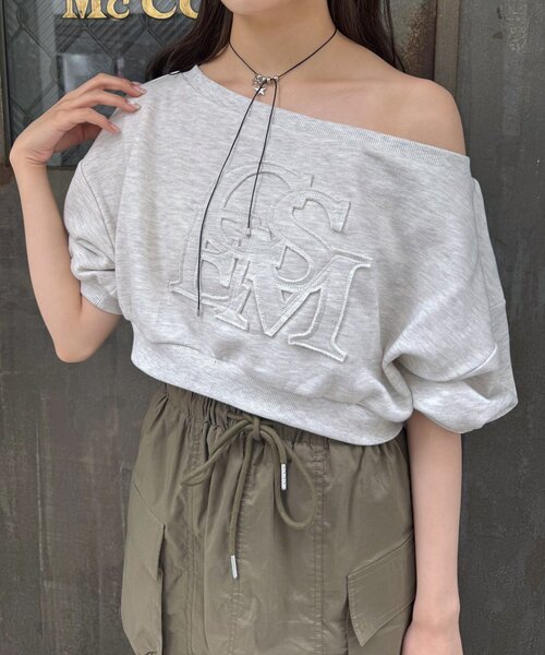 mline（エムライン）の「[mline]半袖ロゴスウェット（Tシャツ/カットソー・レディース・グレー/ネイビー/ピンク・FREE）」の6枚目の写真