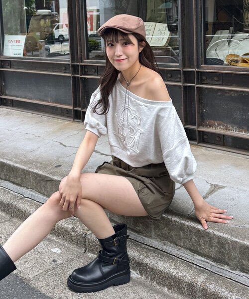 mline（エムライン）の「[mline]半袖ロゴスウェット（Tシャツ/カットソー・レディース・グレー/ネイビー/ピンク・FREE）」の8枚目の写真