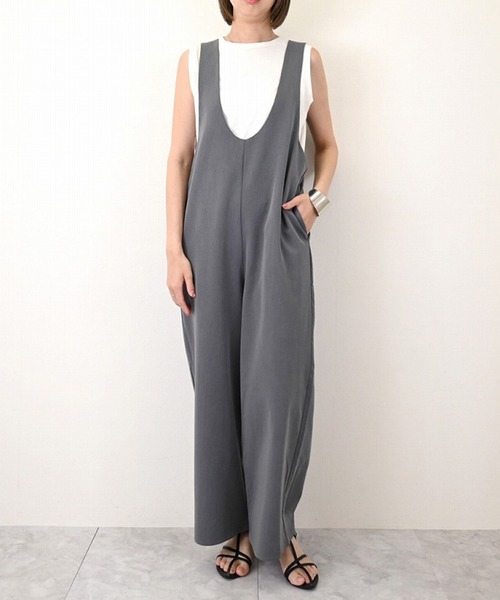 新品PLAIN PEOPLE ベロアフレアオールインワン　size 3 グレー ツイルピンストライプUネックオールインワン（サロペット