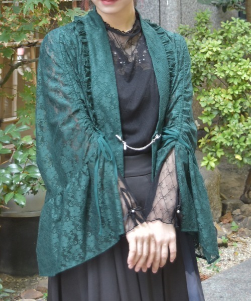 axes femme（アクシーズファム）の「ドロストリボン総レースボレロ（カーディガン/ボレロ・レディース・ネイビー/ブラック/ホワイト/ダークグリーン・FREE）」の3枚目の写真