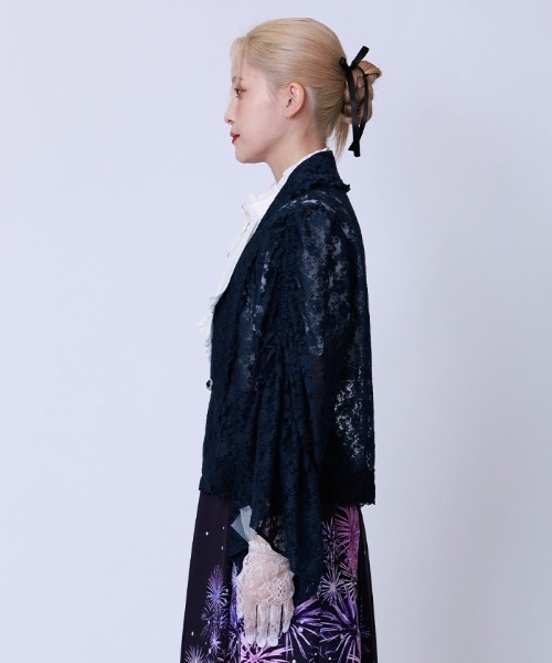 axes femme（アクシーズファム）の「ドロストリボン総レースボレロ（カーディガン/ボレロ・レディース・ネイビー/ブラック/ホワイト/ダークグリーン・FREE）」の6枚目の写真