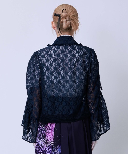 axes femme（アクシーズファム）の「ドロストリボン総レースボレロ（カーディガン/ボレロ・レディース・ネイビー/ブラック/ホワイト/ダークグリーン・FREE）」の7枚目の写真