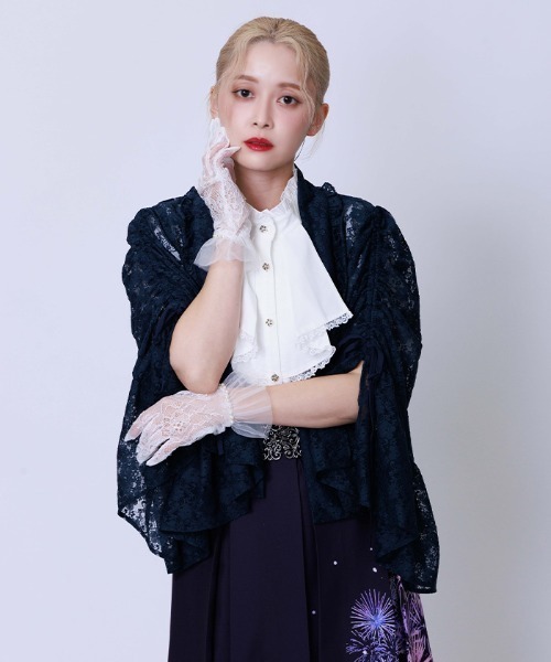 axes femme（アクシーズファム）の「ドロストリボン総レースボレロ（カーディガン/ボレロ・レディース・ネイビー/ブラック/ホワイト/ダークグリーン・FREE）」の8枚目の写真