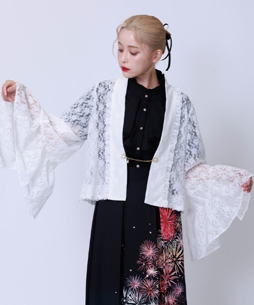 axes femme（アクシーズファム）の「ドロストリボン総レースボレロ（カーディガン/ボレロ・レディース・ネイビー/ブラック/ホワイト/ダークグリーン・FREE）」の12枚目の写真