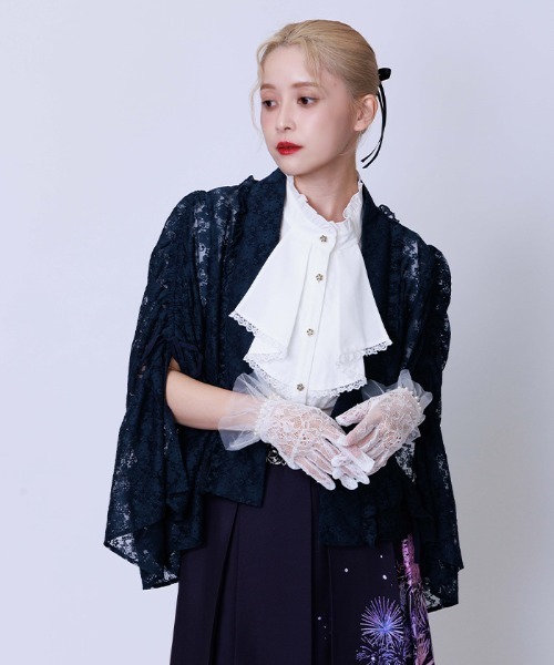 axes femme（アクシーズファム）の「ドロストリボン総レースボレロ（カーディガン/ボレロ・レディース・ネイビー/ブラック/ホワイト/ダークグリーン・FREE）」の5枚目の写真