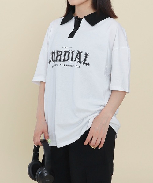 WOND(ウォンド)の「WOND/バイカラーロゴポロ(Tシャツ/カットソー・レディース・ホワイト/ワイン・FREE)」の6枚目の写真