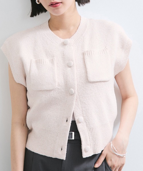 VIS（ビス）の「くるみ釦ニットトップスカーデ/洗える（カーディガン/ボレロ・レディース・オフホワイト/ピンク/ブラック系その他・FREE）」の4枚目の写真