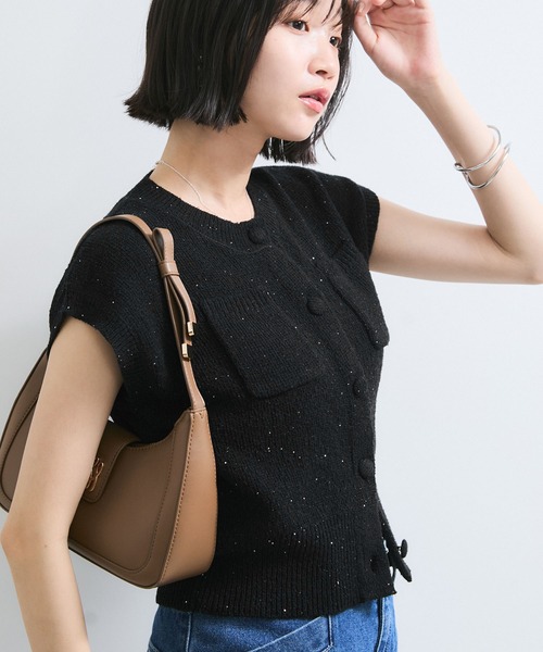 VIS（ビス）の「くるみ釦ニットトップスカーデ/洗える（カーディガン/ボレロ・レディース・オフホワイト/ピンク/ブラック系その他・FREE）」の13枚目の写真