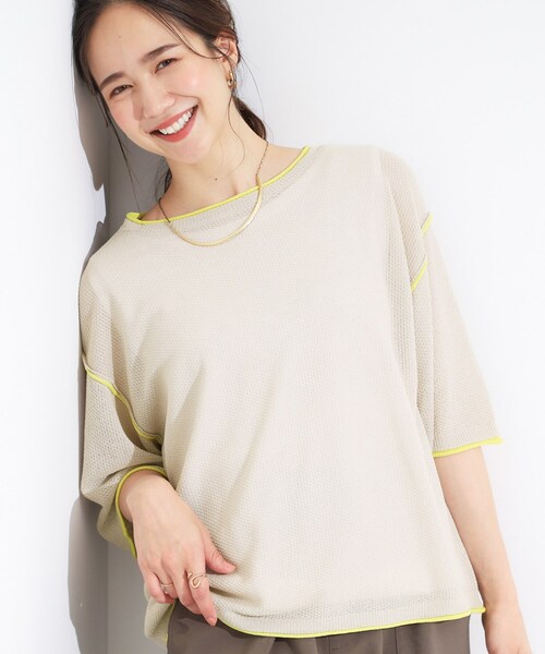 Cutie Blonde（キューティーブロンド）の「【S-LL/2点セット】配色使いがアクセント 半袖ニット+タンクトップ（その他トップス・レディース・ブルー系4/ブラック系4/アイボリー系4/ライトグレー系4・04/03/02/01）」の3枚目の写真