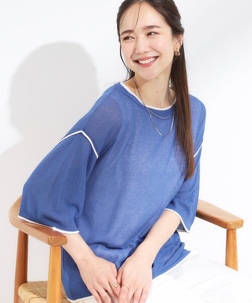 Cutie Blonde（キューティーブロンド）の「【S-LL/2点セット】配色使いがアクセント 半袖ニット+タンクトップ（その他トップス・レディース・ブルー系4/ブラック系4/アイボリー系4/ライトグレー系4・04/03/02/01）」の4枚目の写真