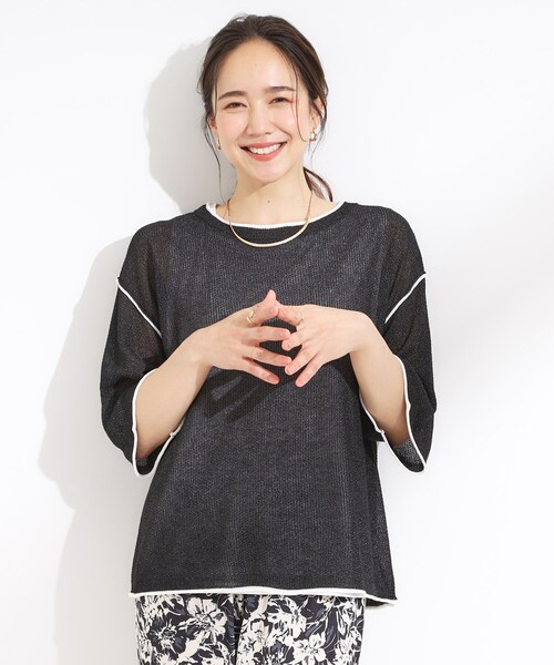 Cutie Blonde（キューティーブロンド）の「【S-LL/2点セット】配色使いがアクセント 半袖ニット+タンクトップ（その他トップス・レディース・ブルー系4/ブラック系4/アイボリー系4/ライトグレー系4・04/03/02/01）」の20枚目の写真