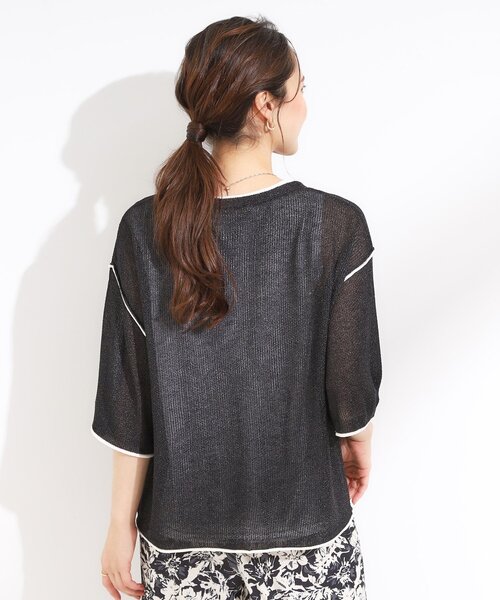 Cutie Blonde（キューティーブロンド）の「【S-LL/2点セット】配色使いがアクセント 半袖ニット+タンクトップ（その他トップス・レディース・ブルー系4/ブラック系4/アイボリー系4/ライトグレー系4・04/03/02/01）」の21枚目の写真