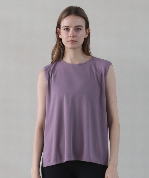 Julier Yoga and Relax（ジュリエヨガアンドリラックス）の「Julier フィールフライスノースリーブトップス（Tシャツ/カットソー・レディース・グレー/ホワイト/ネイビー/ラベンダー・FREE）」の4枚目の写真