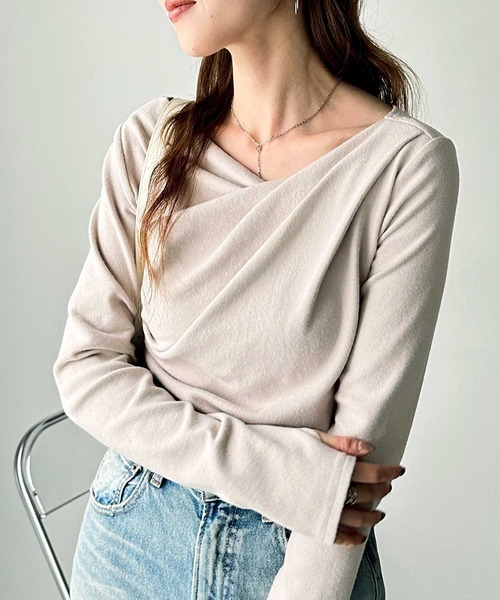 GeeRA(ジーラ)の「ドレープデザイン起毛リブカットソー(Tシャツ/カットソー・レディース・サンドグレー/オフホワイト/グレー/ブラック・MEDIUM/LARGE/X-LARGE)」の14枚目の写真