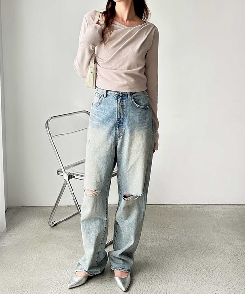 GeeRA(ジーラ)の「ドレープデザイン起毛リブカットソー(Tシャツ/カットソー・レディース・サンドグレー/オフホワイト/グレー/ブラック・MEDIUM/LARGE/X-LARGE)」の15枚目の写真