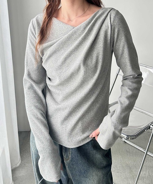 GeeRA(ジーラ)の「ドレープデザイン起毛リブカットソー(Tシャツ/カットソー・レディース・サンドグレー/オフホワイト/グレー/ブラック・MEDIUM/LARGE/X-LARGE)」の11枚目の写真