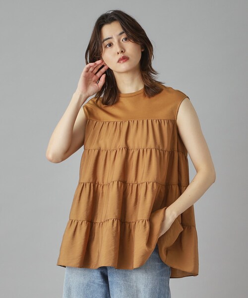 DRESSTERIOR（ドレステリア）の「◆【接触冷感/イージーケア】ティアードコンビカットソー（Tシャツ/カットソー・レディース・オフホワイト/ネイビー/キャメル・34/36/38）」の3枚目の写真