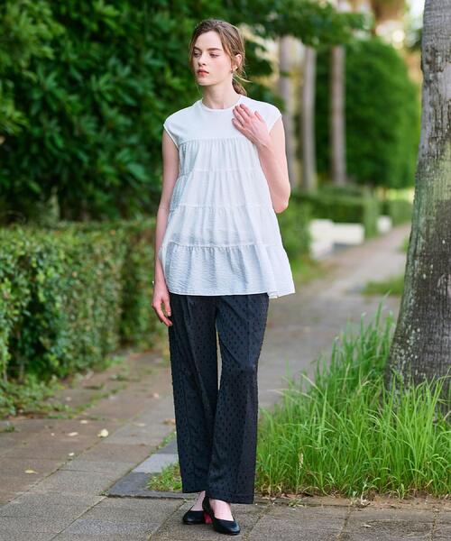 DRESSTERIOR（ドレステリア）の「◆【接触冷感/イージーケア】ティアードコンビカットソー（Tシャツ/カットソー・レディース・オフホワイト/ネイビー/キャメル・34/36/38）」の4枚目の写真