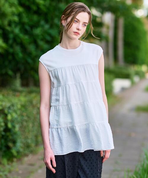 DRESSTERIOR（ドレステリア）の「◆【接触冷感/イージーケア】ティアードコンビカットソー（Tシャツ/カットソー・レディース・オフホワイト/ネイビー/キャメル・34/36/38）」の8枚目の写真